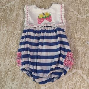 Striped Blue and Pink Baby Strawberry Romper